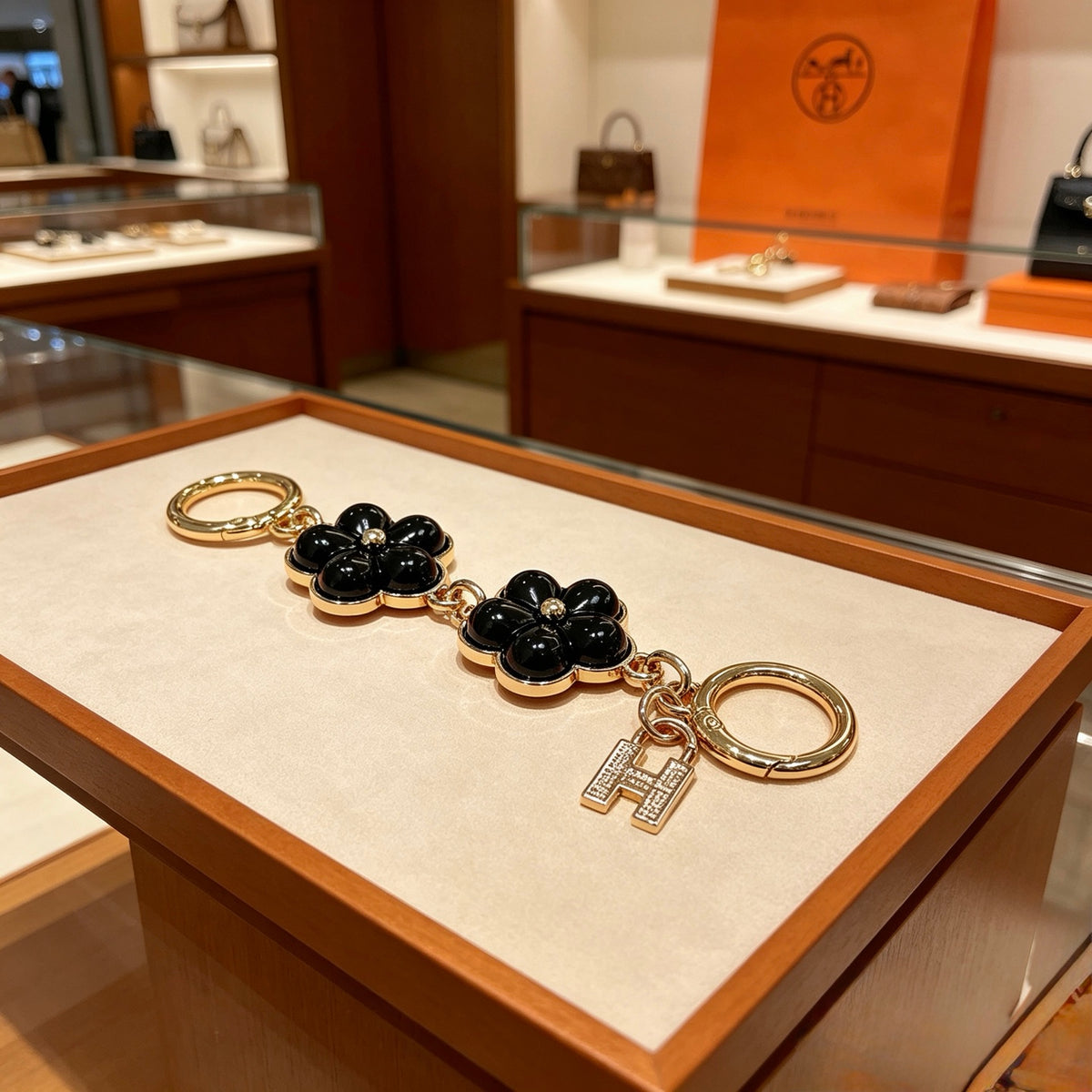 Hermès Black Flower-Charm Keychain - album image 3