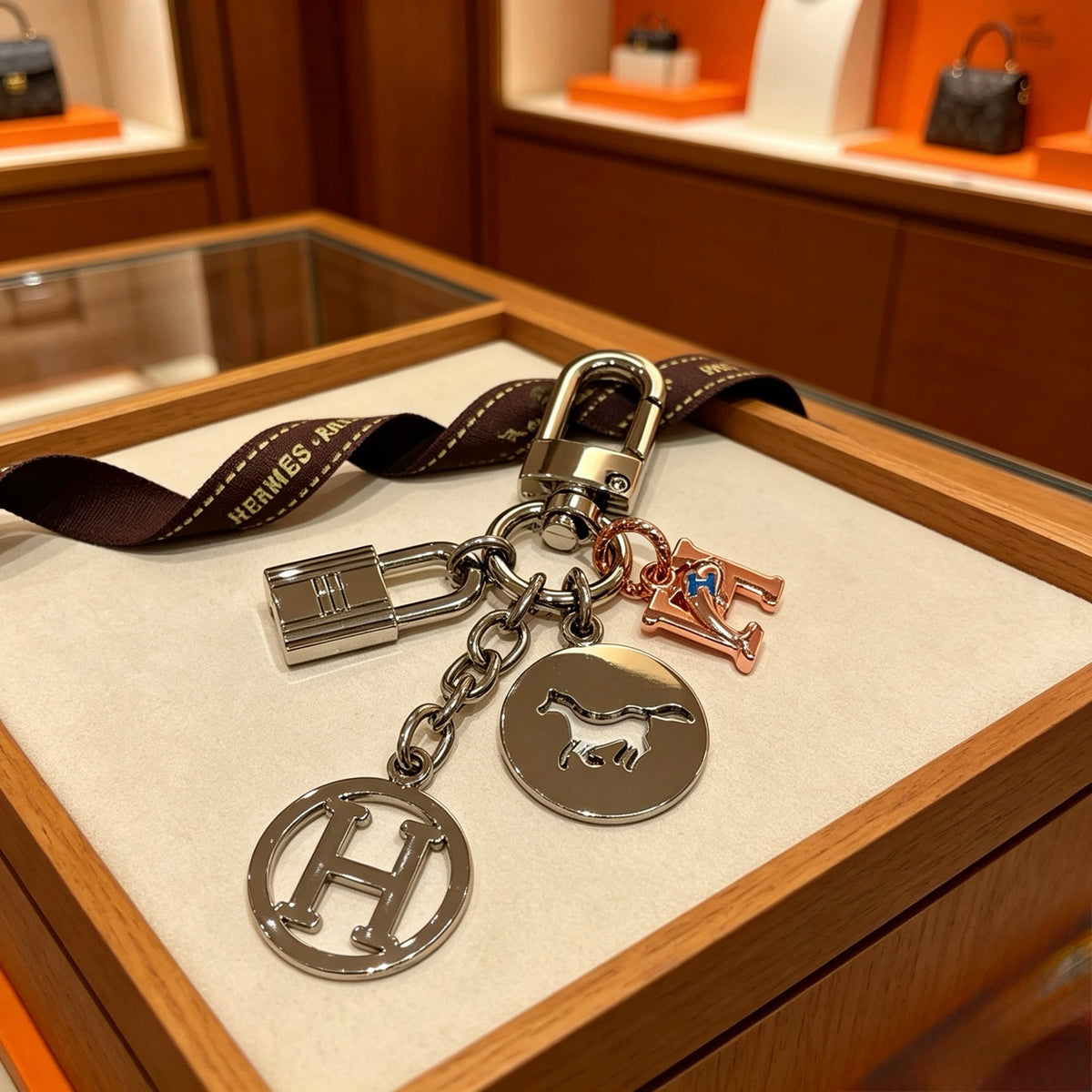 Hermès Silver-Tone H Disc and Handbag-Charm Keychain - album image 1