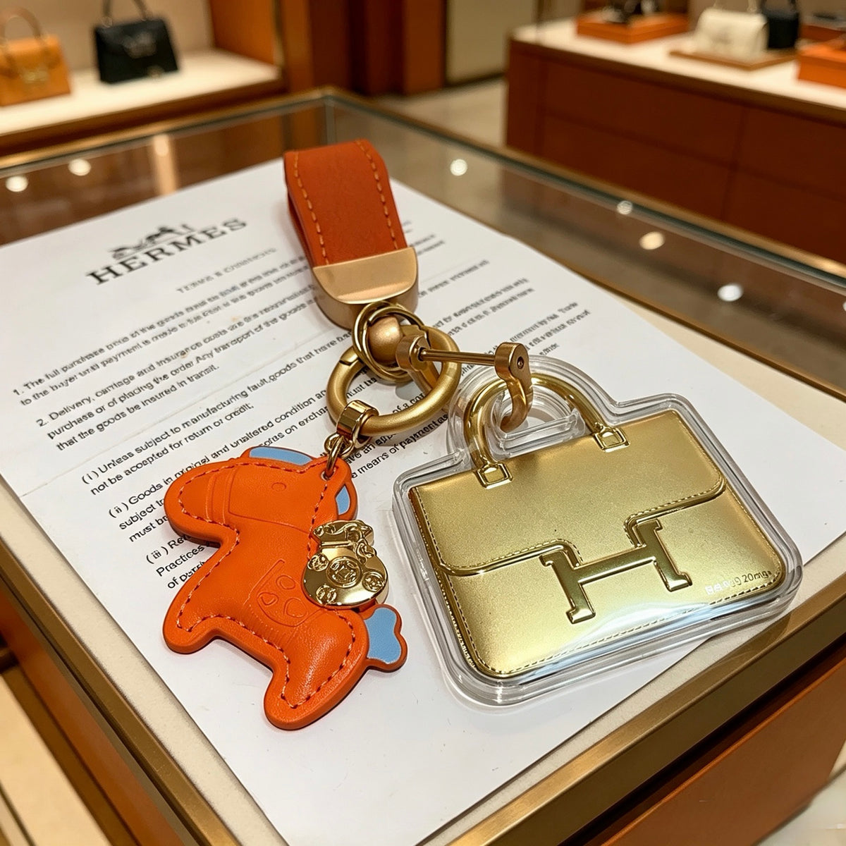 Hermès Orange Horse and Gold-Tone Handbag-Charm Keychain - album image 3