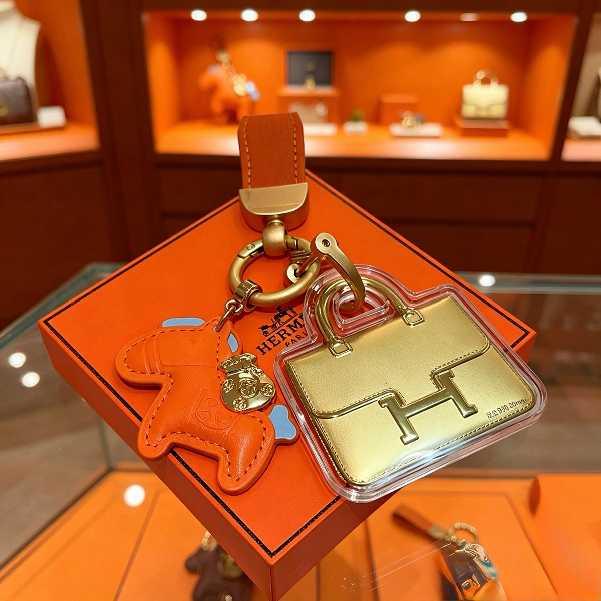 Hermès Orange Horse and Gold-Tone Handbag-Charm Keychain - album image 4