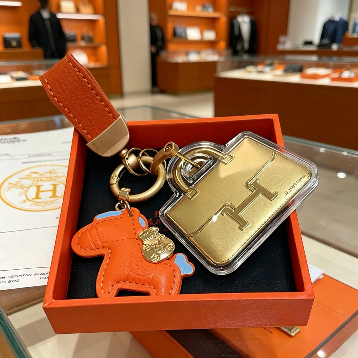 Hermès Orange Horse and Gold-Tone Handbag-Charm Keychain - album image 6