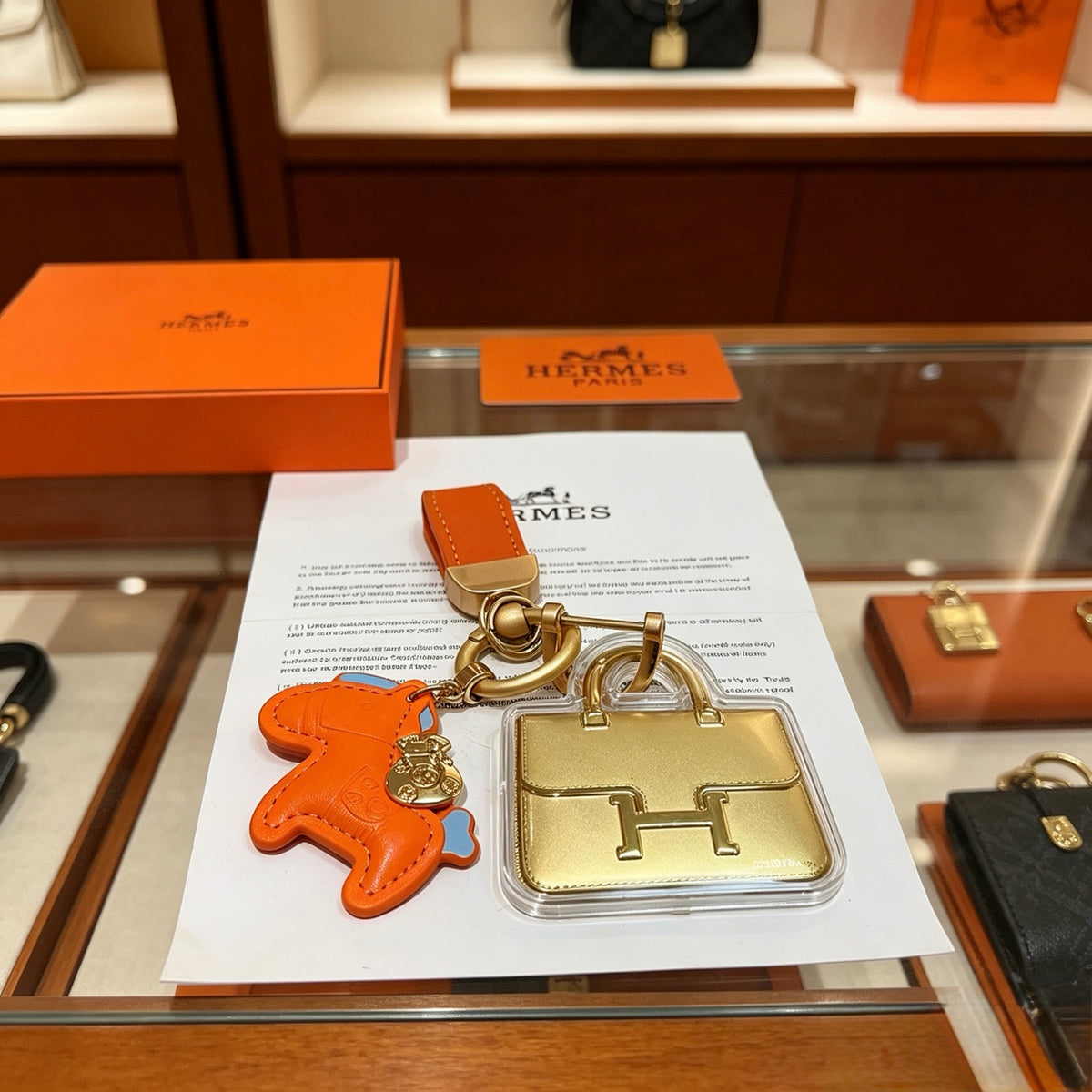 Hermès Orange Horse and Gold-Tone Handbag-Charm Keychain - album image 2