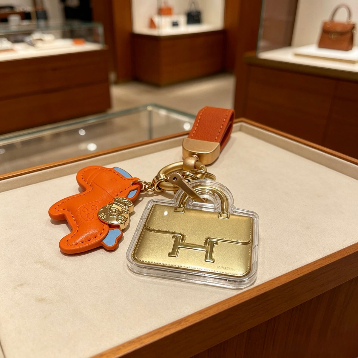Hermès Orange Horse and Gold-Tone Handbag-Charm Keychain - album image 5