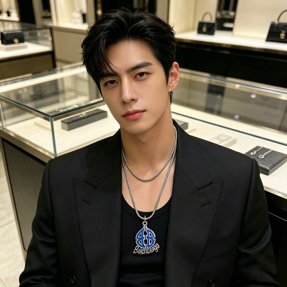 Balenciaga Silver-Tone Blue Teardrop Pendant Necklace - album image 3