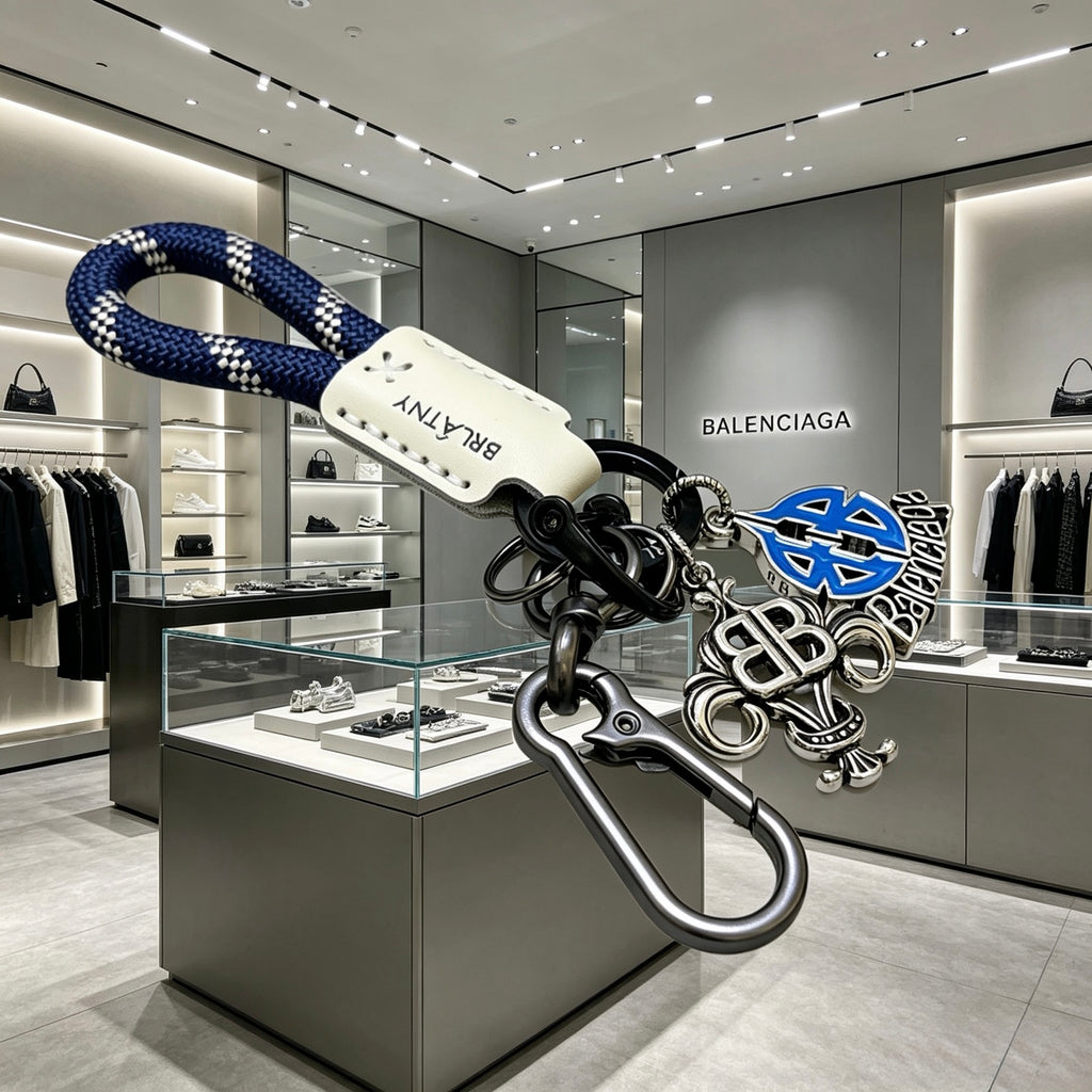 Balenciaga Silver-Tone BB and Blue Charm Keychain - album image 5