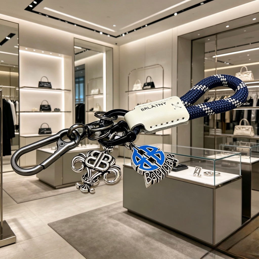 Balenciaga Silver-Tone BB and Blue Charm Keychain - album image 3