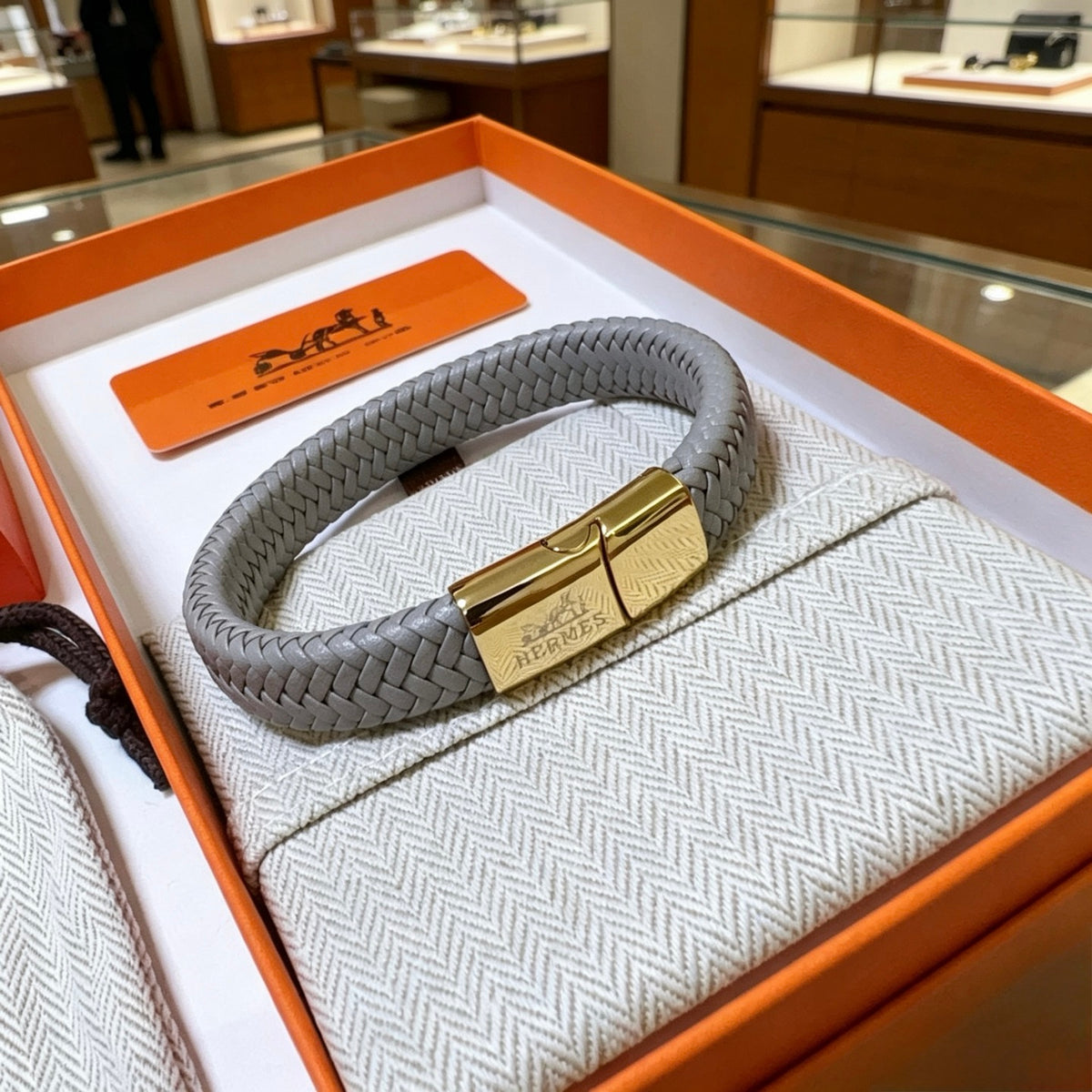 Hermès Black Braided Leather Gold-Tone Clasp Bracelet - album image 6