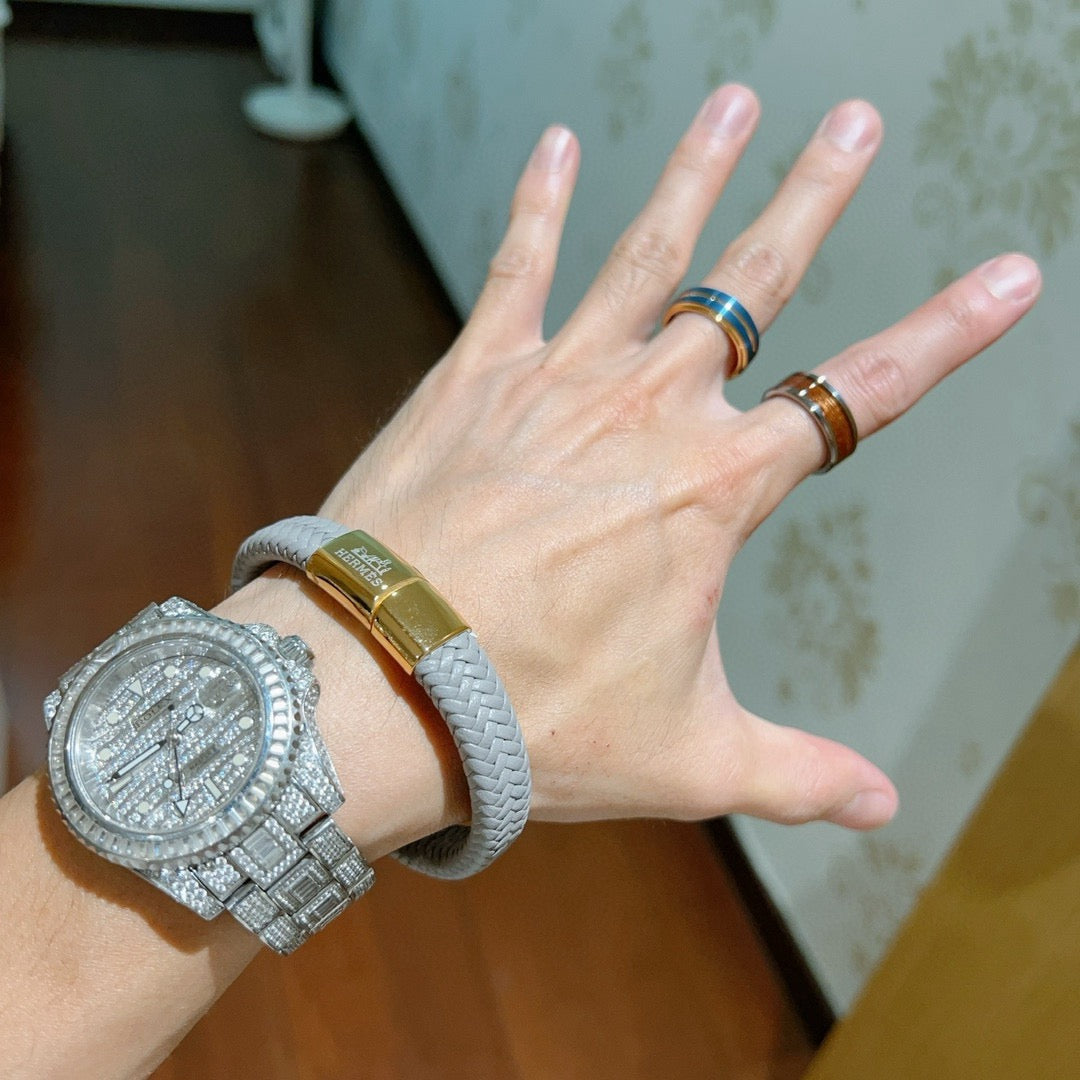Hermès Black Braided Leather Gold-Tone Clasp Bracelet - album image 7