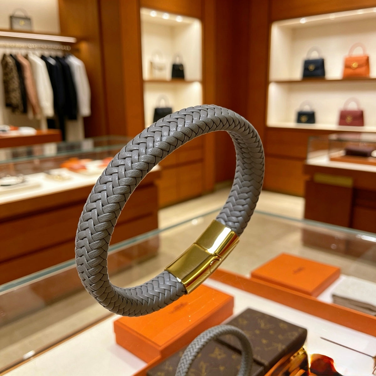 Hermès Black Braided Leather Gold-Tone Clasp Bracelet - album image 9