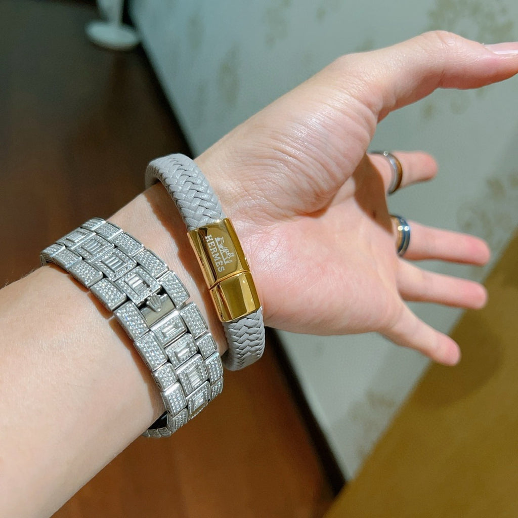 Hermès Black Braided Leather Gold-Tone Clasp Bracelet - album image 4