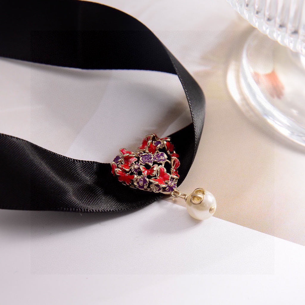 Dior Black Choker with Red Floral Medallion - product image 13