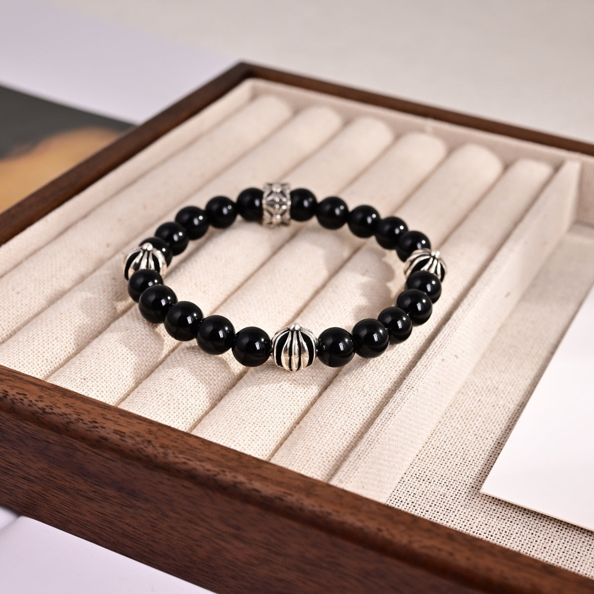 Chrome Hearts Black Bead Carved Spacer Bracelet - album image 4