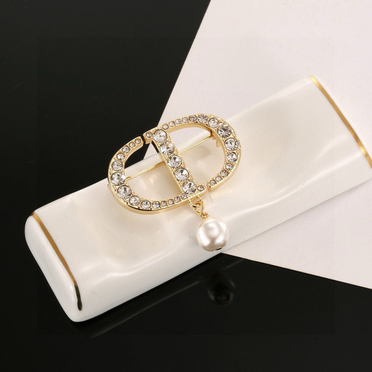 Dior CD Crystal Pearl-Look Drop Brooch - product image 26