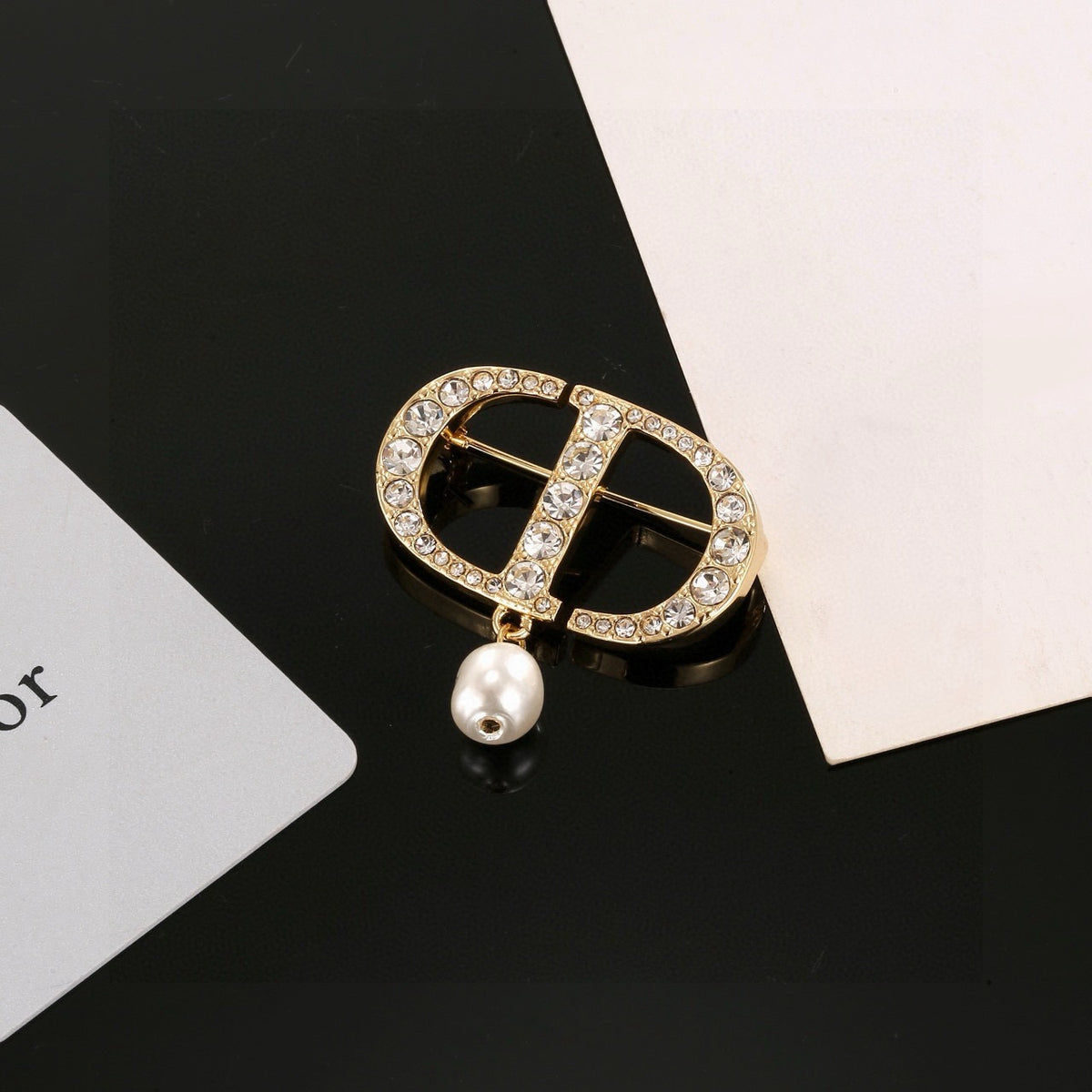 Dior CD Crystal Pearl-Look Drop Brooch - product image 24