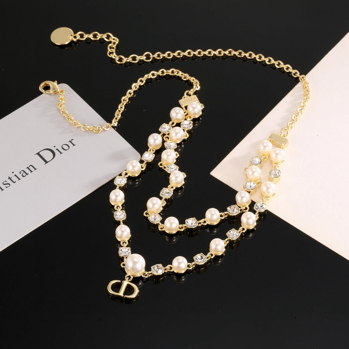Dior Layered Pearl-Look Letter Necklace - product image 4