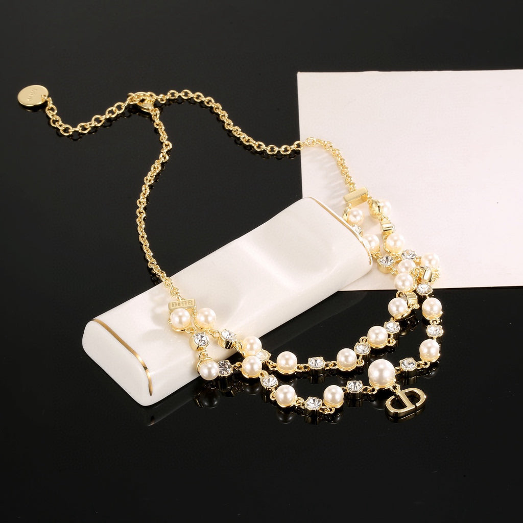 Dior Layered Pearl-Look Letter Necklace - product image 1