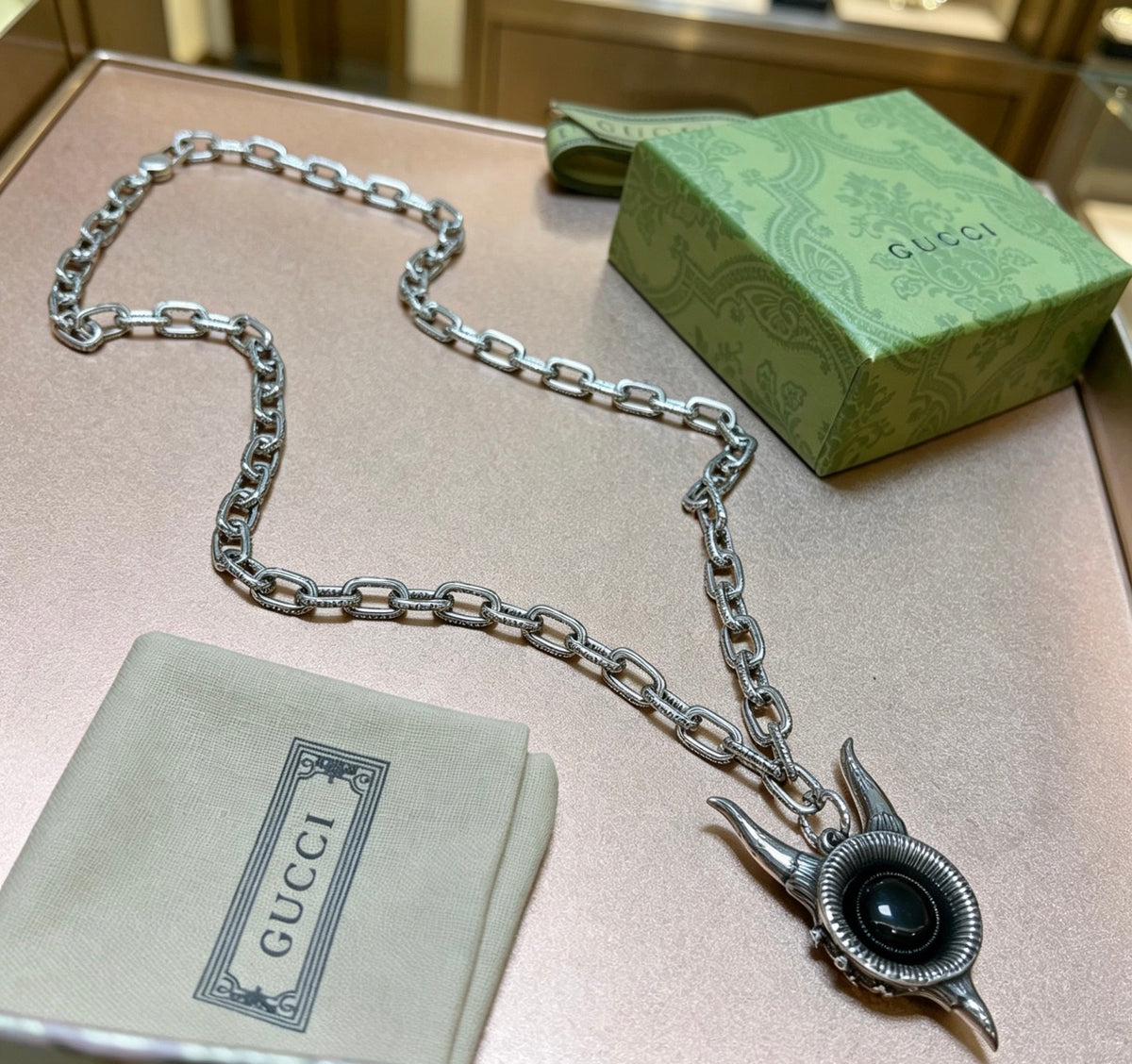 Gucci Anger Forest Interlocking G Antique Silver-Tone Silver-Tone Tag Antiqued Necklace - album image 7