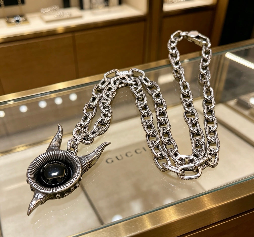 Gucci Anger Forest Interlocking G Antique Silver-Tone Silver-Tone Tag Antiqued Necklace - album image 5