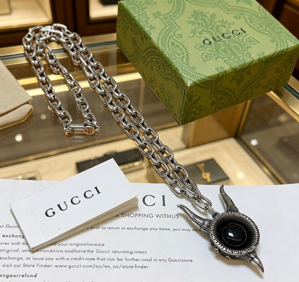 Gucci Anger Forest Interlocking G Antique Silver-Tone Silver-Tone Tag Antiqued Necklace - album image 2