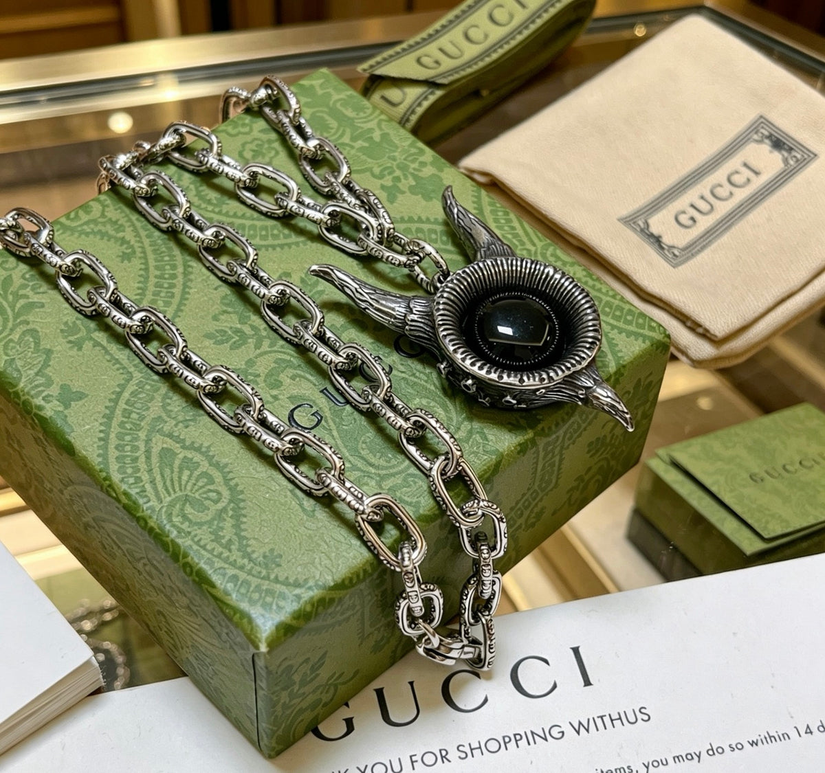 Gucci Anger Forest Interlocking G Antique Silver-Tone Silver-Tone Tag Antiqued Necklace - album image 4