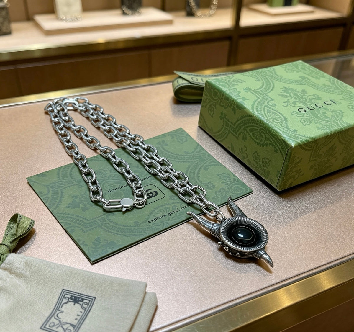 Gucci Anger Forest Interlocking G Antique Silver-Tone Silver-Tone Tag Antiqued Necklace - album image 8