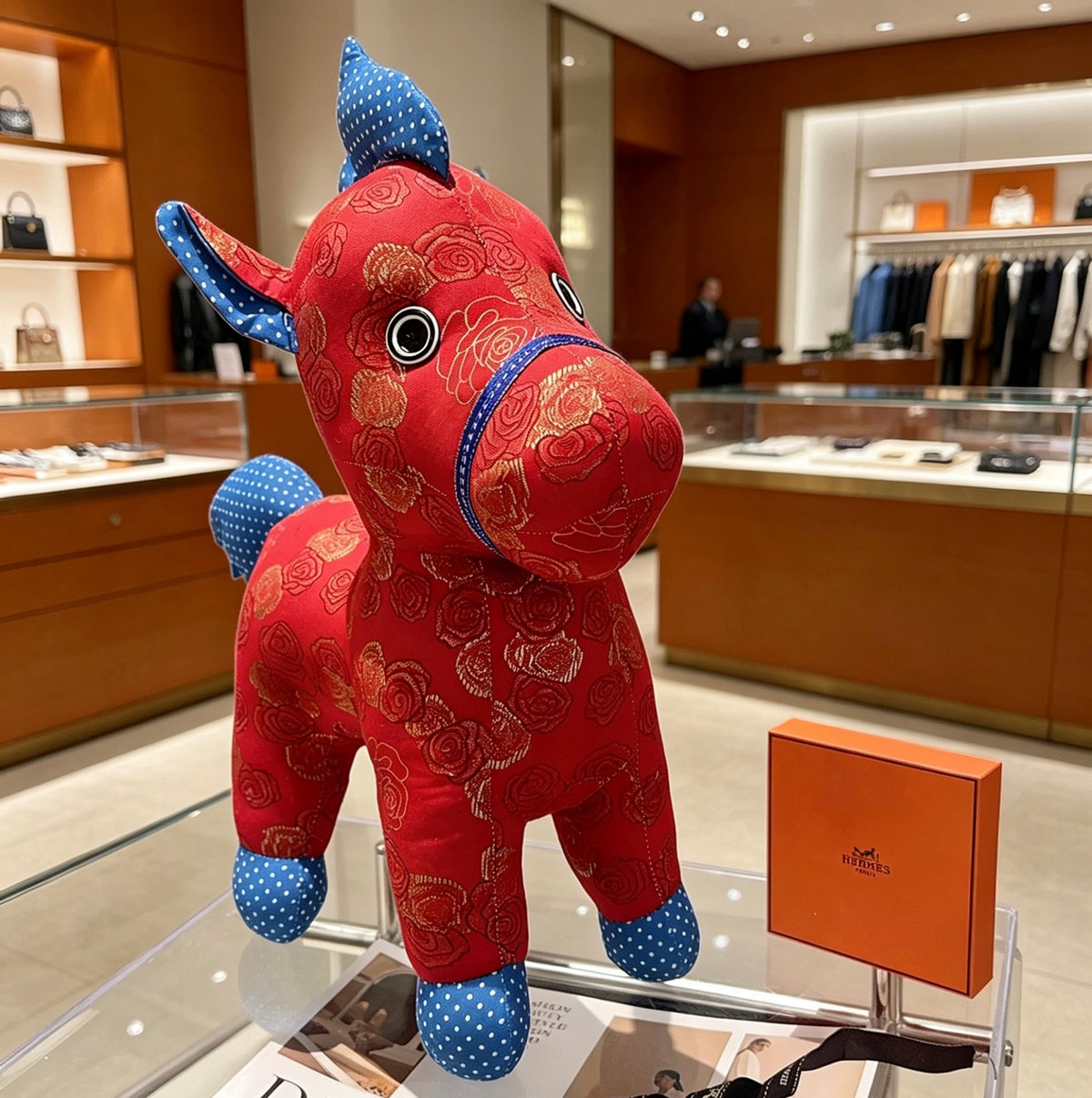 Hermès Red and Blue Patterned Horse Plush Toy - album image 3