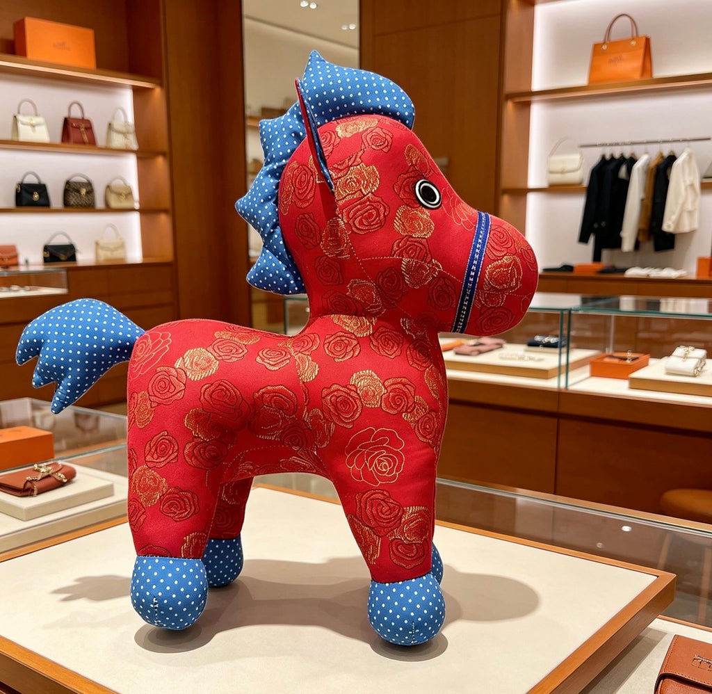 Hermès Red and Blue Patterned Horse Plush Toy - album image 2
