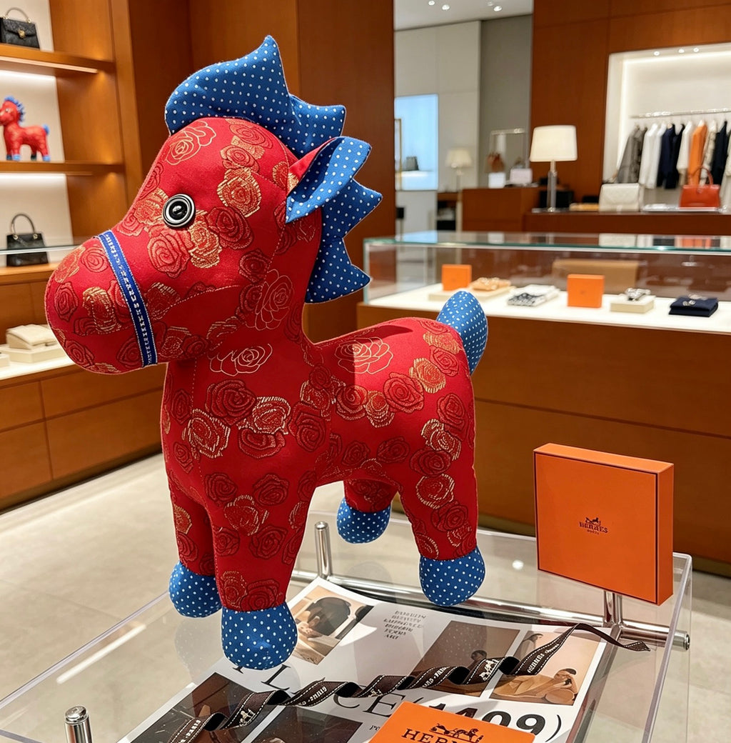 Hermès Red and Blue Patterned Horse Plush Toy - album image 1