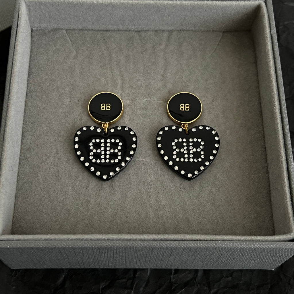 Balenciaga Black Round BB Drop Earrings - album image 4