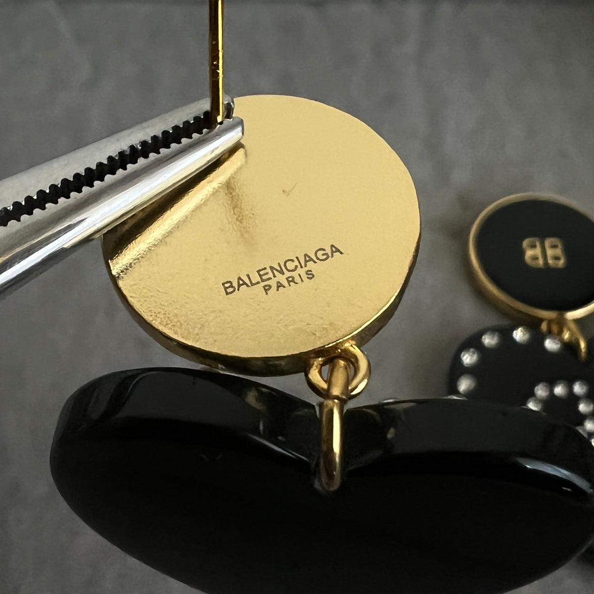 Balenciaga Black Round BB Drop Earrings - album image 6