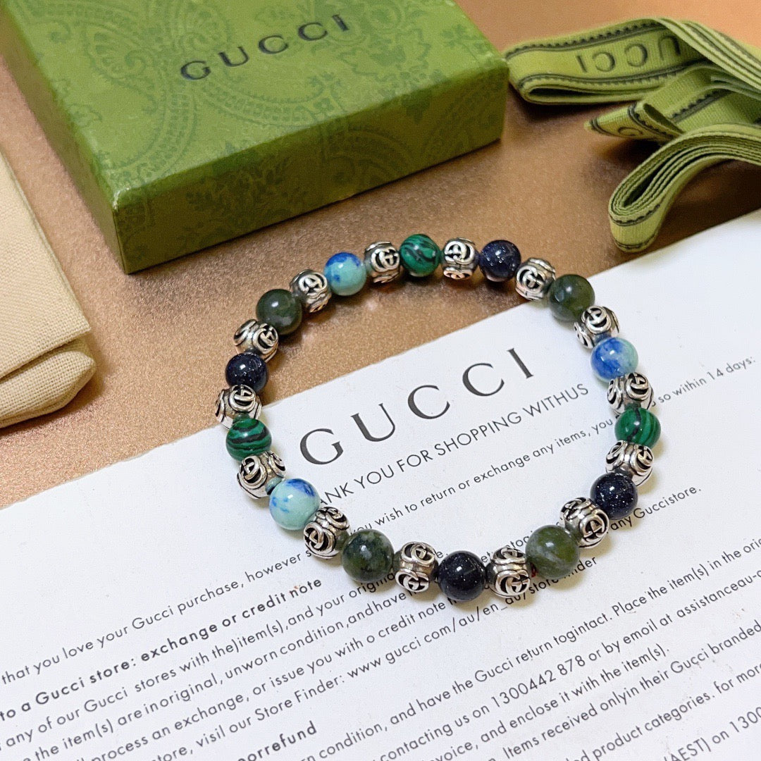 Gucci Anger Forest Interlocking G Agate Beaded Crystal Accent Antiqued Bracelet - album image 6