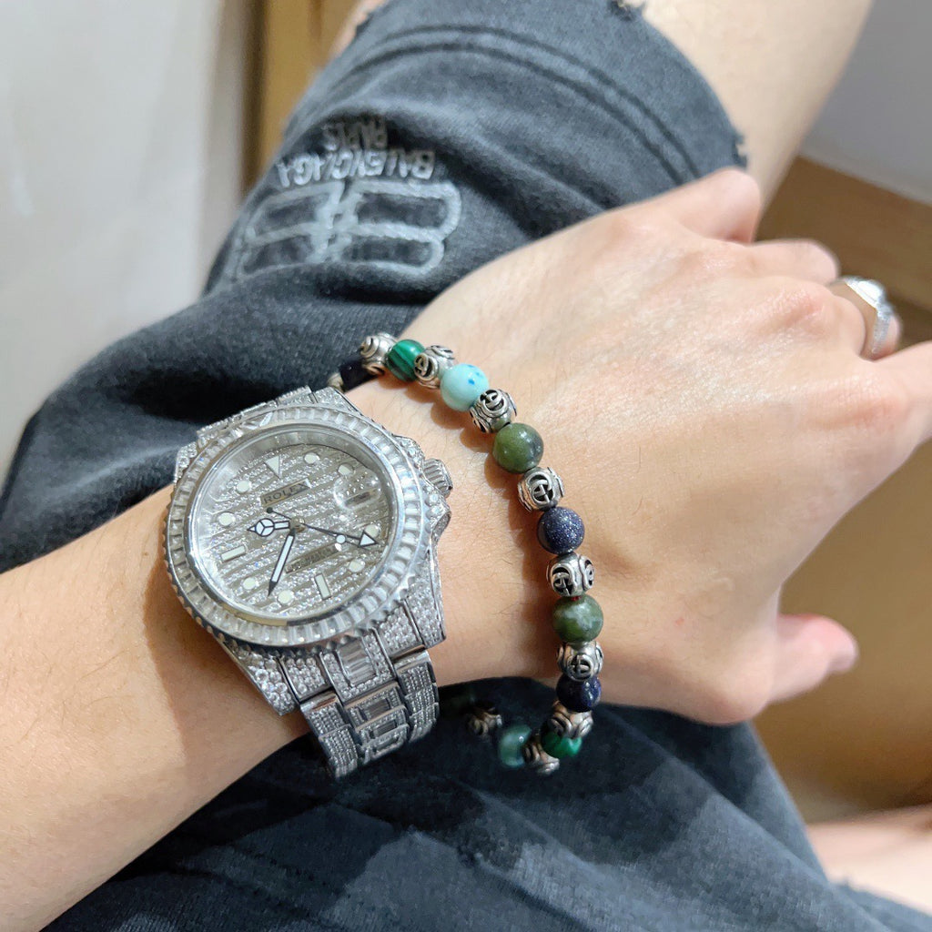 Gucci Anger Forest Interlocking G Agate Beaded Crystal Accent Antiqued Bracelet - album image 3