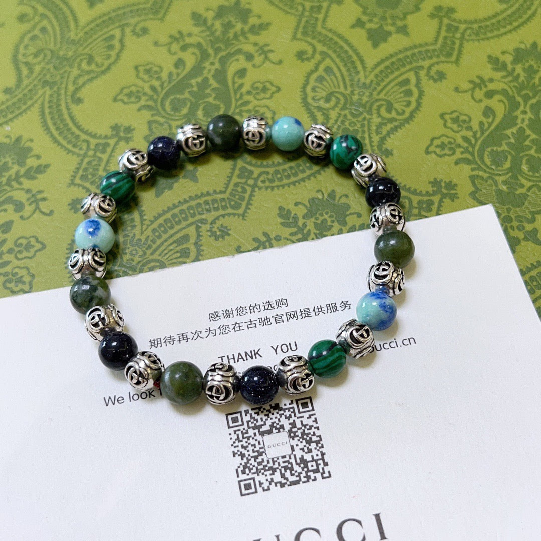 Gucci Anger Forest Interlocking G Agate Beaded Crystal Accent Antiqued Bracelet - album image 8