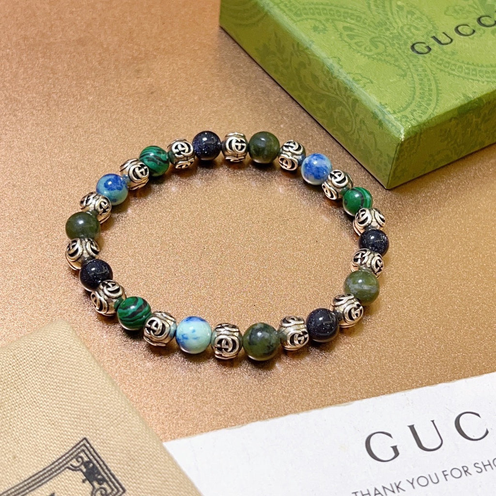 Gucci Anger Forest Interlocking G Agate Beaded Crystal Accent Antiqued Bracelet - album image 9