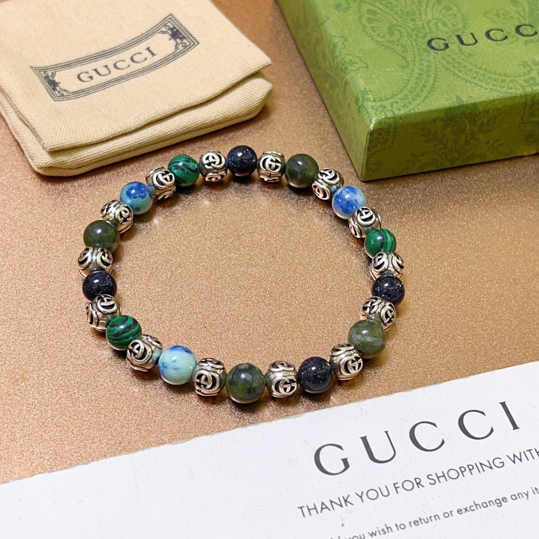 Gucci Anger Forest Interlocking G Agate Beaded Crystal Accent Antiqued Bracelet - album image 1