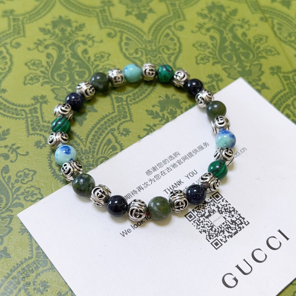 Gucci Anger Forest Interlocking G Agate Beaded Crystal Accent Antiqued Bracelet - album image 2