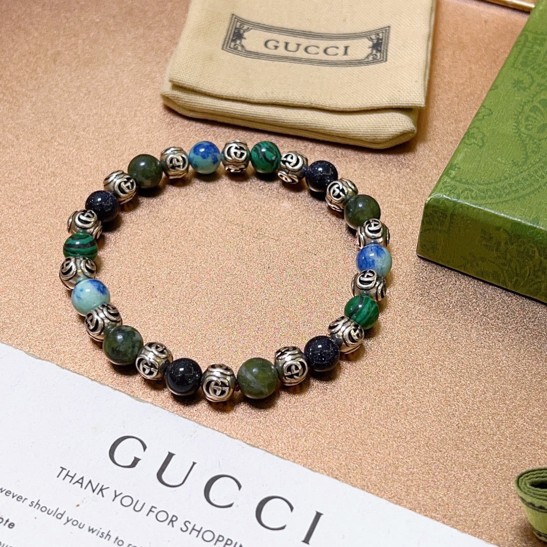 Gucci Anger Forest Interlocking G Agate Beaded Crystal Accent Antiqued Bracelet - album image 5
