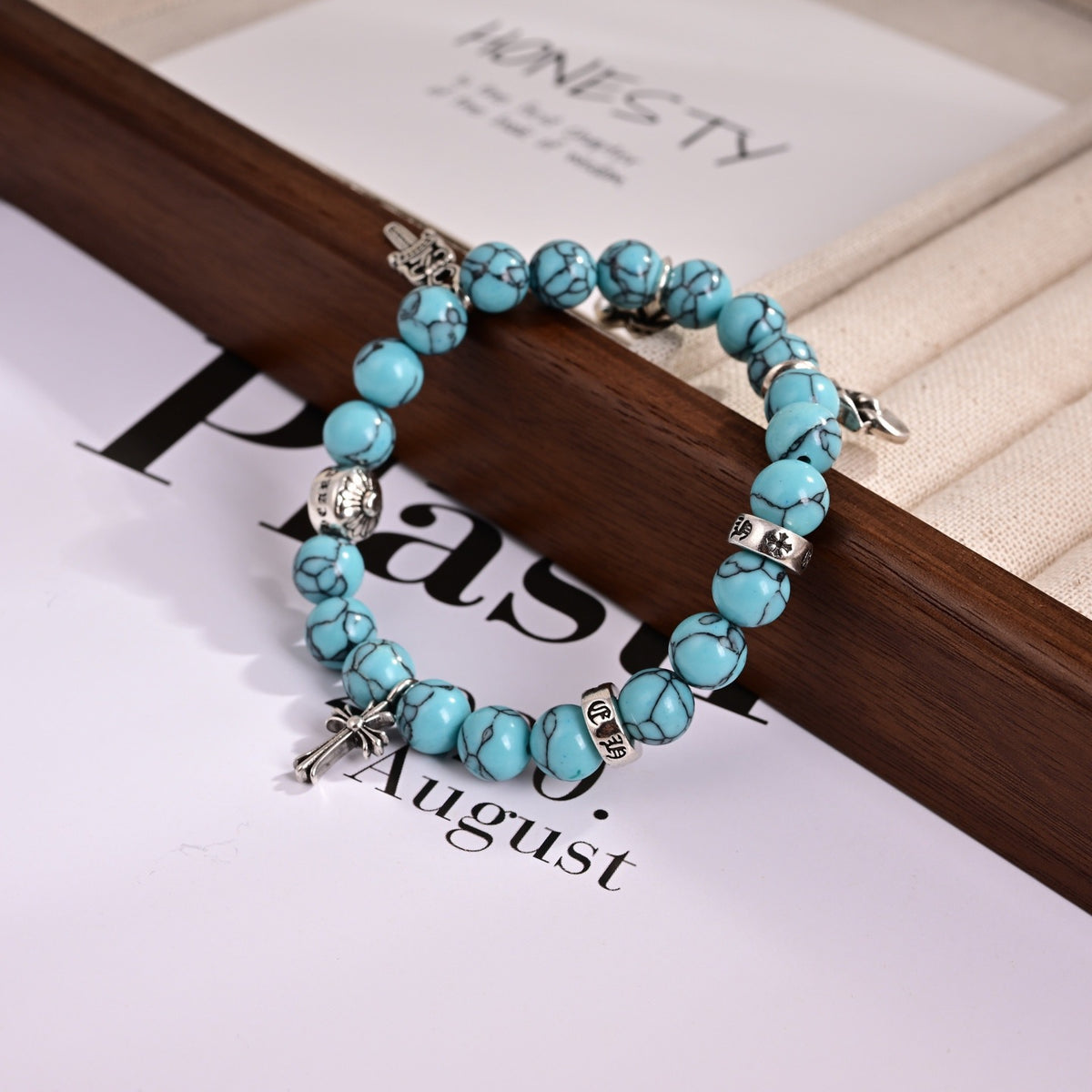 Chrome Hearts Light Blue Bead Fleur Charm Bracelet - album image 2