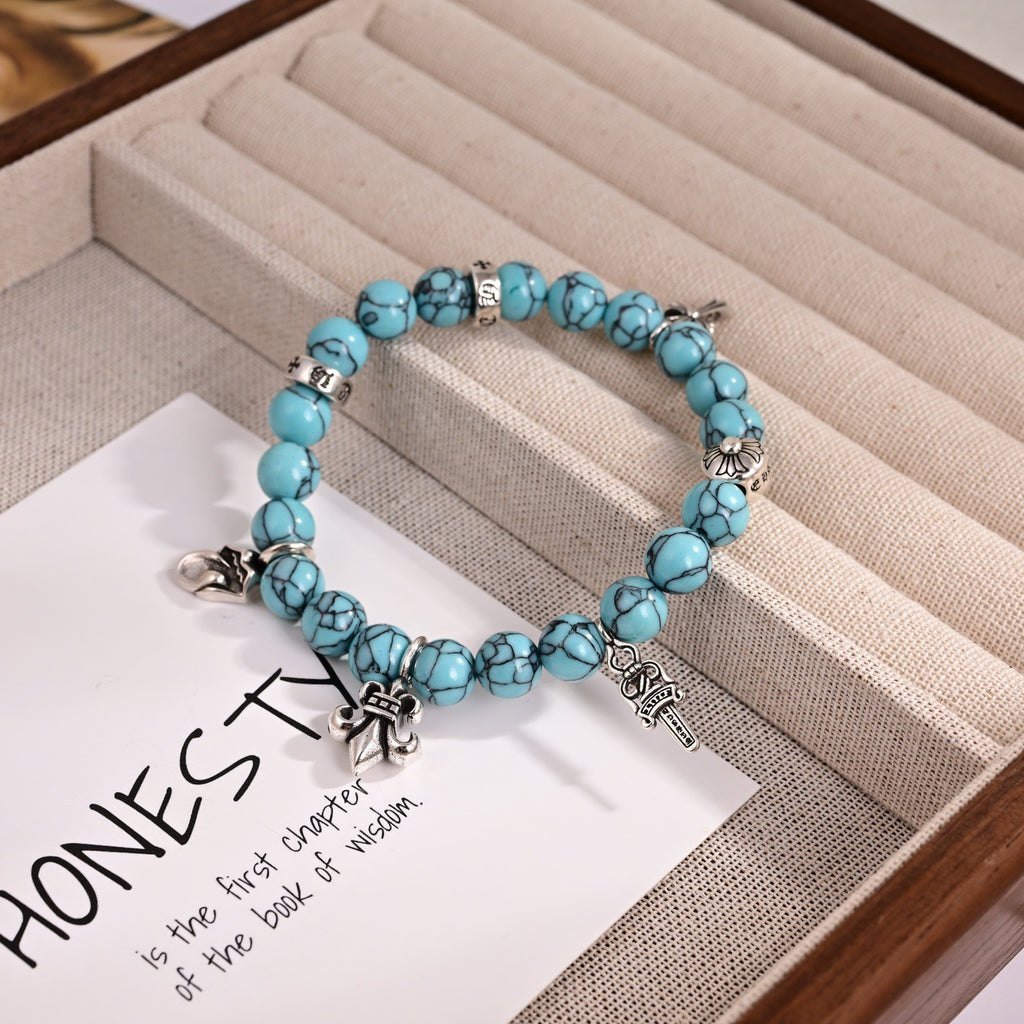 Chrome Hearts Light Blue Bead Fleur Charm Bracelet - album image 3
