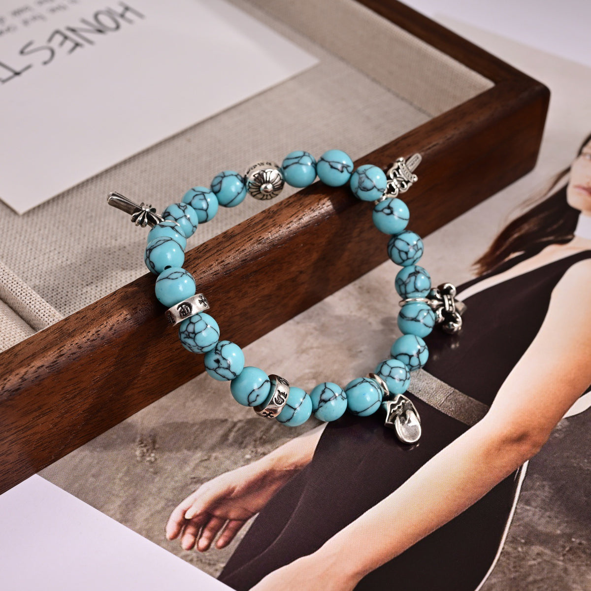 Chrome Hearts Light Blue Bead Fleur Charm Bracelet - album image 5
