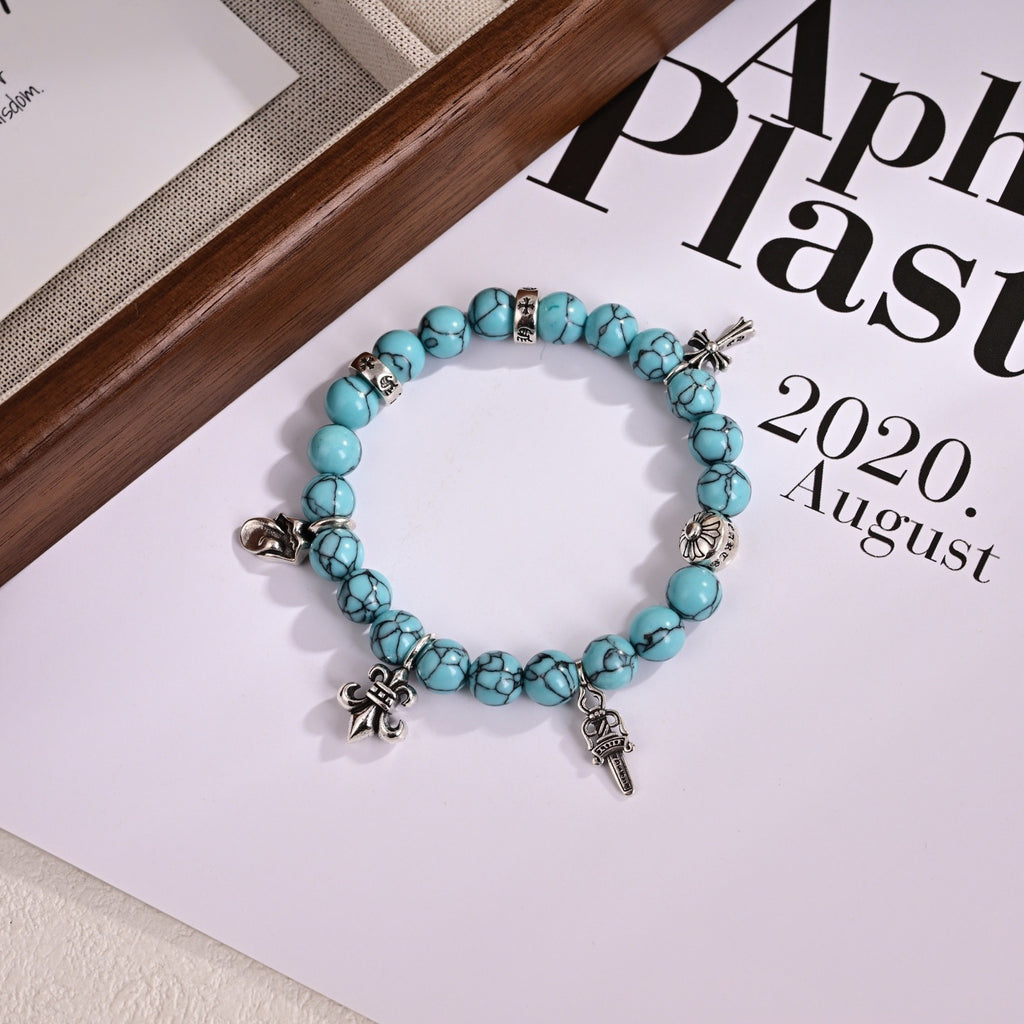Chrome Hearts Light Blue Bead Fleur Charm Bracelet - album image 1