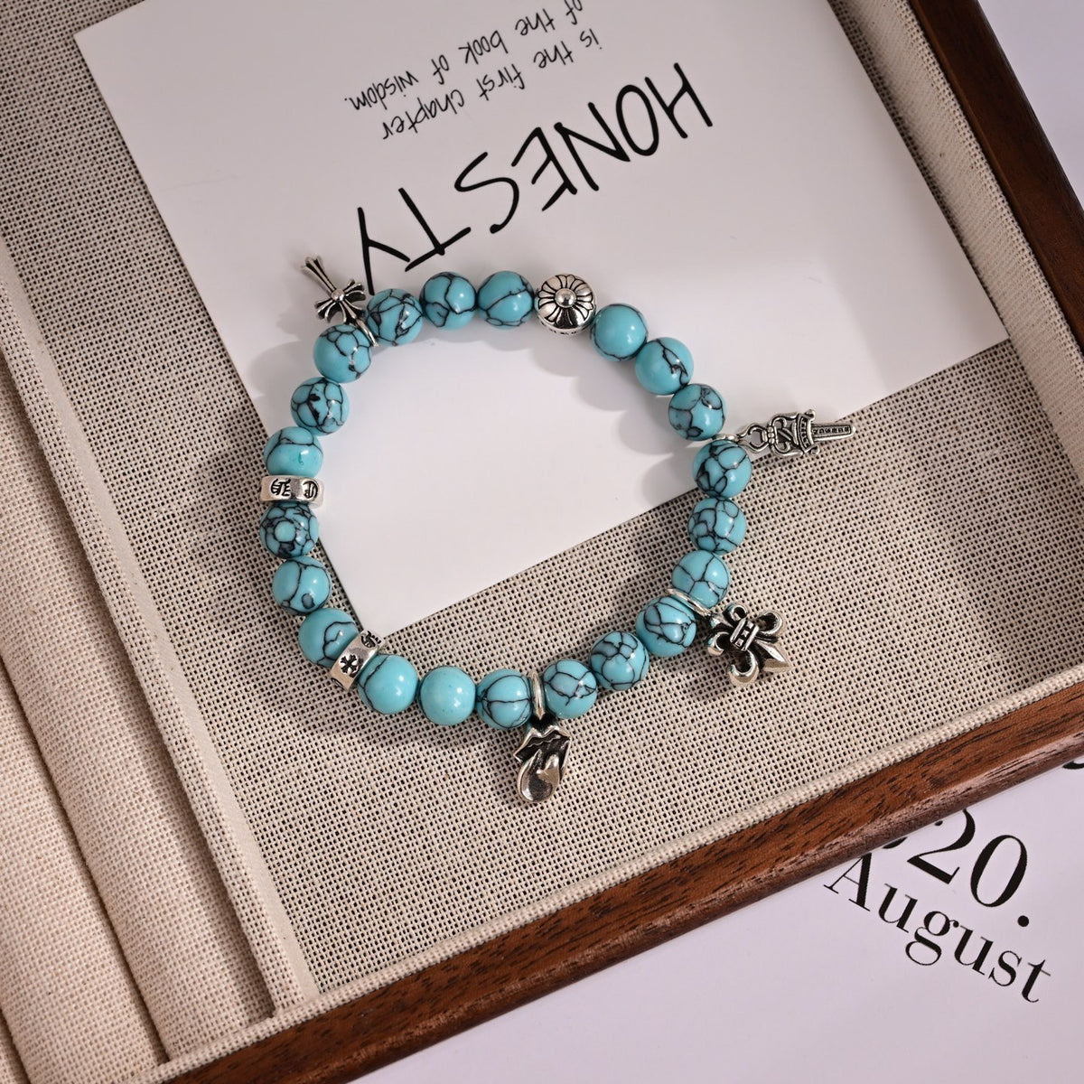Chrome Hearts Light Blue Bead Fleur Charm Bracelet - album image 4