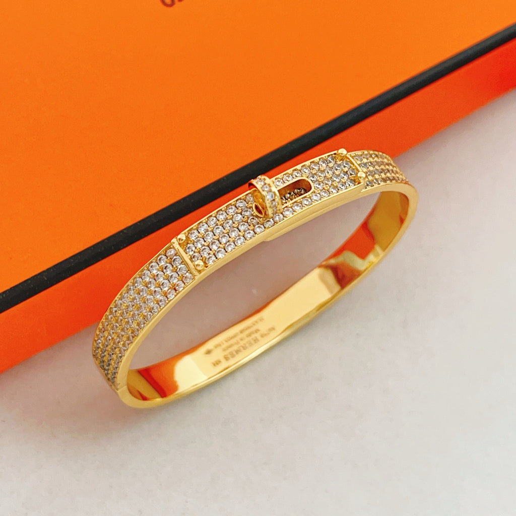 Hermès Gold-Tone Crystal Red Enamel H-Clasp Bangle - album image 1