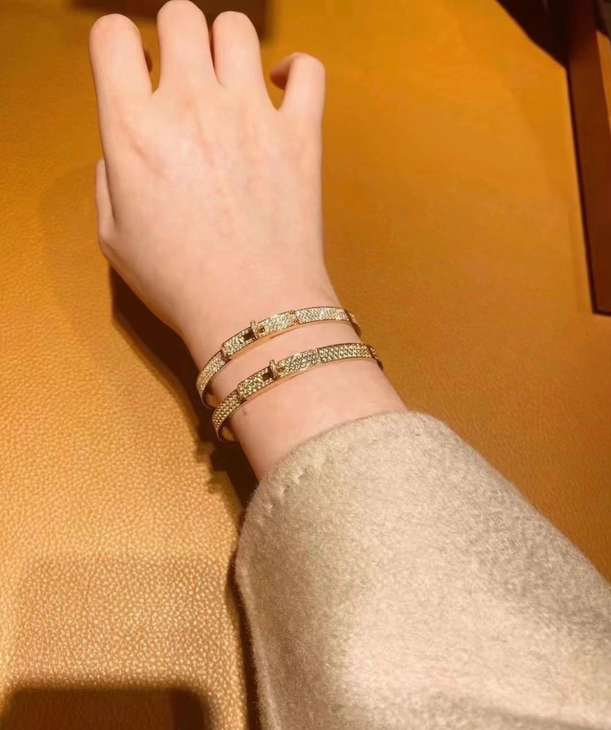 Hermès Gold-Tone Crystal Red Enamel H-Clasp Bangle - album image 12