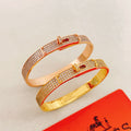 Hermès Rose Gold-Tone Orange Printed H-Clasp Bangle - album image 1