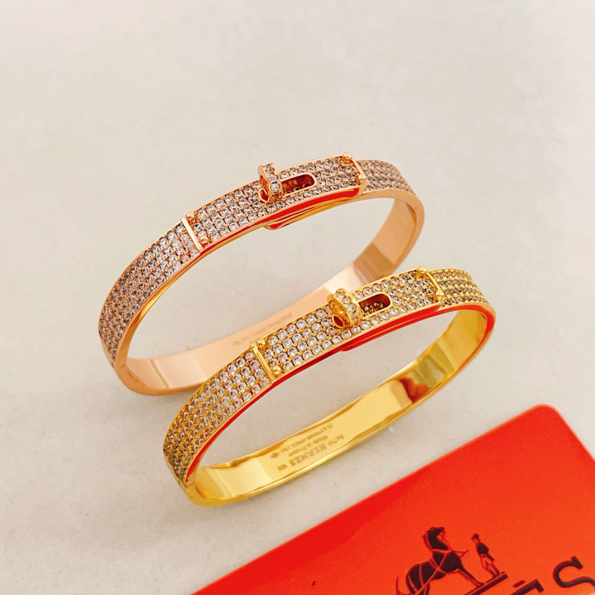 Hermès Rose Gold-Tone Crystal Red Enamel H-Clasp Bangle - album image 7