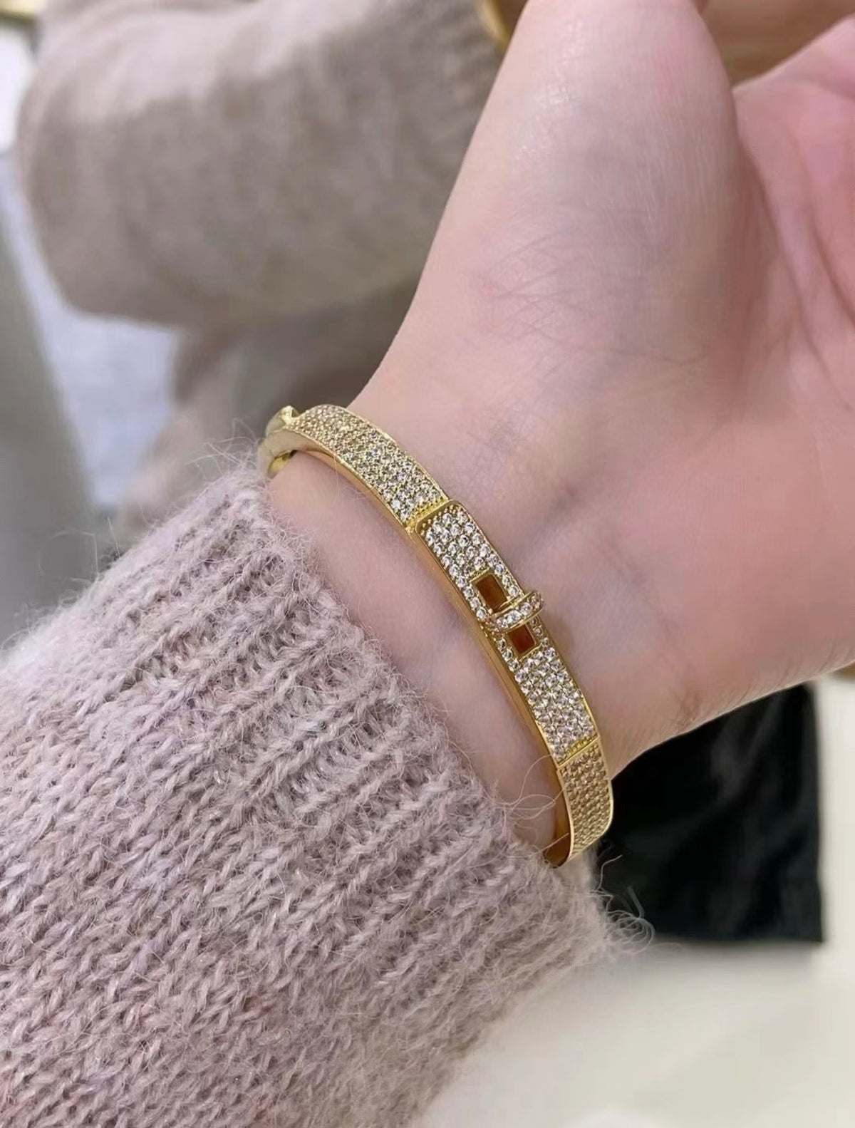 Hermès Gold-Tone Crystal Red Enamel H-Clasp Bangle - album image 8