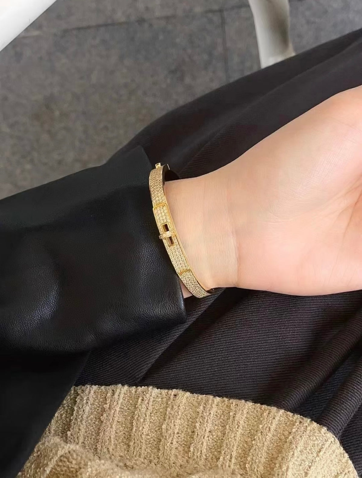Hermès Gold-Tone Crystal Red Enamel H-Clasp Bangle - album image 11