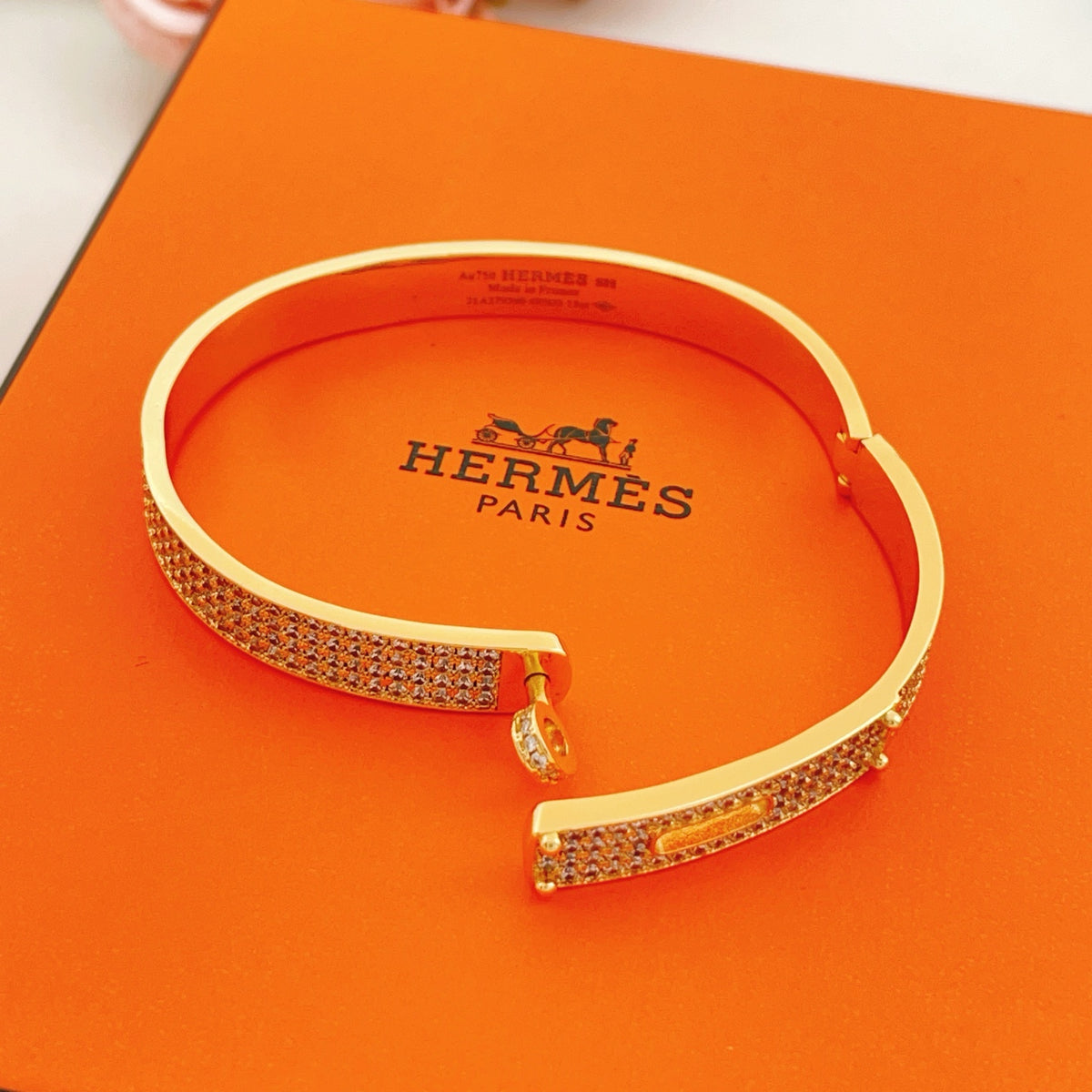 Hermès Gold-Tone Crystal Red Enamel H-Clasp Bangle - album image 6