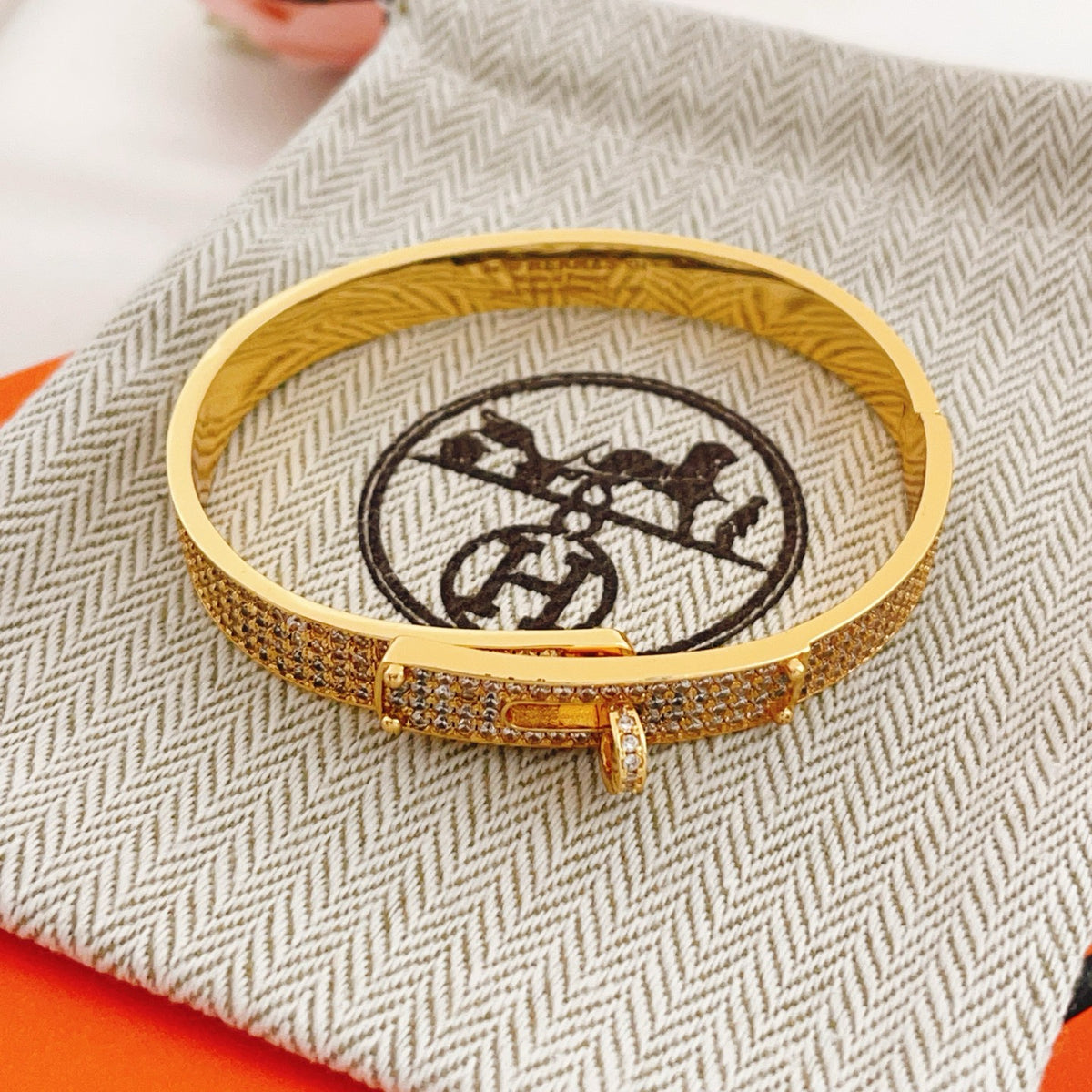 Hermès Gold-Tone Crystal Red Enamel H-Clasp Bangle - album image 3